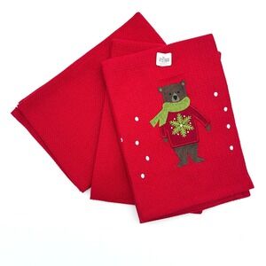 Crate and Barrel Holiday Critters Kitchen Towels Set of 3 Christmas Bear Deer